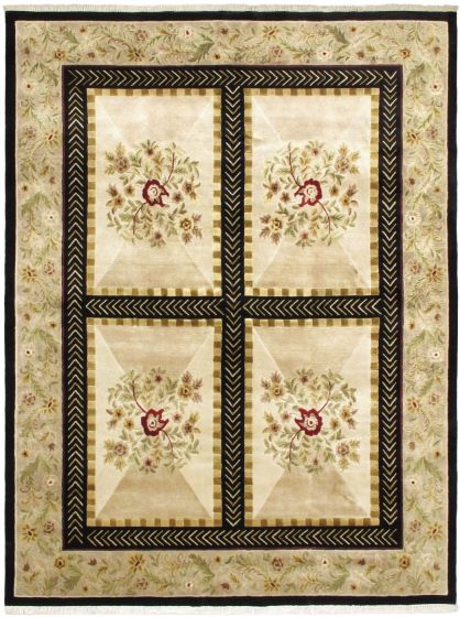 Transitional Ivory Area rug 6x9 Nepal Hand-knotted 54557