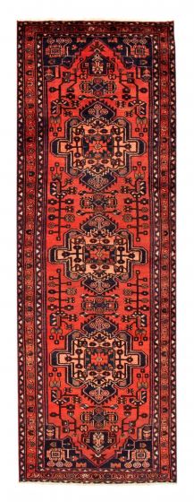 Bordered  Traditional Red Runner rug 10-ft-runner Persian Hand-knotted 352510