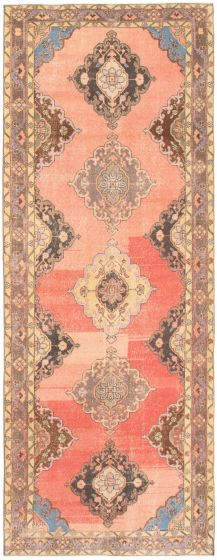Bordered  Vintage Pink Runner rug 13-ft-runner Turkish Hand-knotted 358844