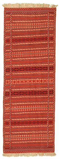 Bordered  Stripes Red Runner rug 7-ft-runner Turkish Flat-weave 334605
