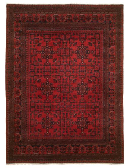 Bordered  Tribal Red Area rug 4x6 Afghan Hand-knotted 313601
