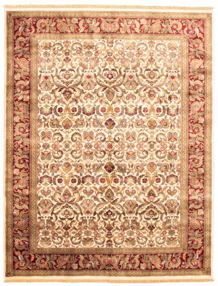 Bordered  Traditional Ivory Area rug 9x12 Indian Hand-knotted 335569