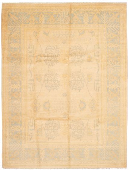 Bordered  Transitional Ivory Area rug 9x12 Pakistani Hand-knotted 337640