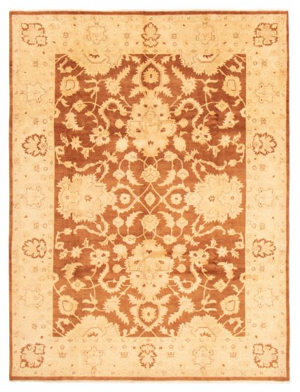 Bordered  Traditional Brown Area rug 9x12 Indian Hand-knotted 362949