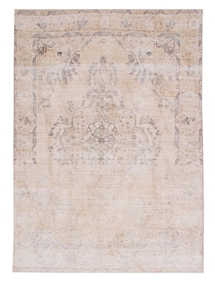 Bordered  Vintage/Distressed Yellow Area rug 5x8 Turkish Hand-knotted 374333