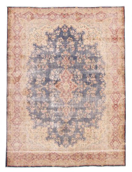 Bordered  Vintage/Distressed Blue Area rug 9x12 Turkish Hand-knotted 378092