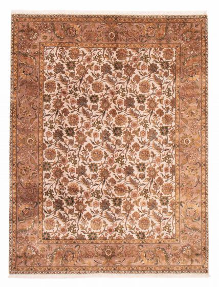 Bordered  Traditional Ivory Area rug 9x12 Indian Hand-knotted 378518