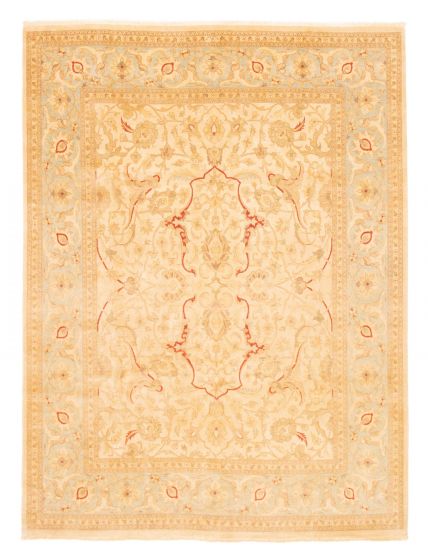 Bordered  Traditional Ivory Area rug 6x9 Pakistani Hand-knotted 379325
