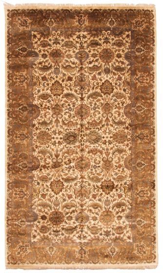 Bordered  Traditional Ivory Area rug Unique Indian Hand-knotted 338599