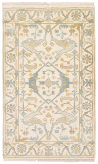 Bordered  Traditional Ivory Area rug 3x5 Indian Hand-knotted 376043
