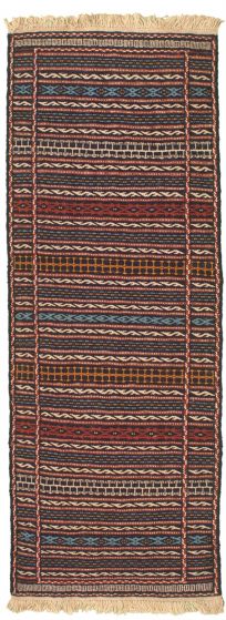 Bordered  Stripes Blue Runner rug 7-ft-runner Turkish Flat-weave 333567