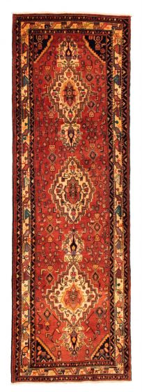 Bordered  Traditional Brown Runner rug 11-ft-runner Persian Hand-knotted 352742