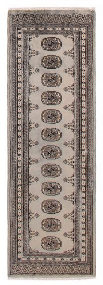 Bordered  Traditional Grey Runner rug 6-ft-runner Pakistani Hand-knotted 390234
