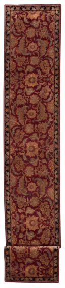 Bordered  Traditional Red Runner rug 24-ft-runner Indian Hand-knotted 374409