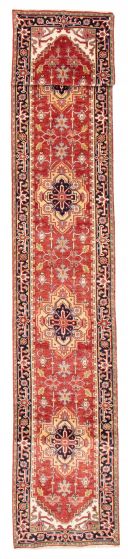 Bordered  Traditional Red Runner rug 16-ft-runner Indian Hand-knotted 386719