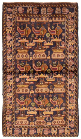 Tribal Blue Area rug 3x5 Afghan Hand-knotted 371050