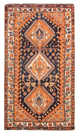 Geometric  Vintage Blue Area rug Unique Turkish Hand-knotted 391038