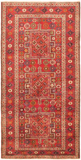 Bordered  Tribal Red Area rug Unique Turkish Hand-knotted 320528