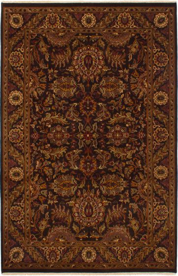 Bordered  Traditional Black Area rug 5x8 Indian Hand-knotted 271939