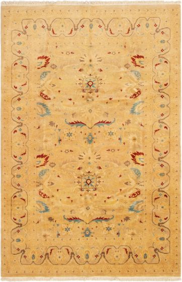 Bordered  Traditional Ivory Area rug 5x8 Pakistani Hand-knotted 301587