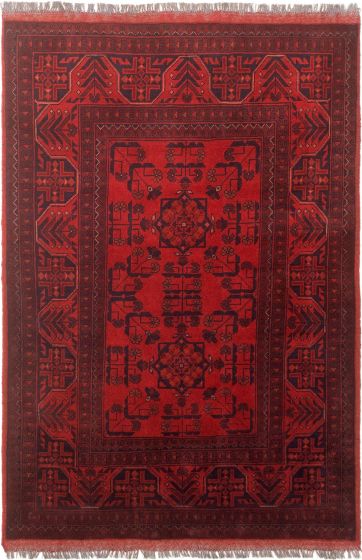 Bordered  Tribal Red Area rug 3x5 Afghan Hand-knotted 305511