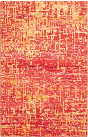 Casual  Contemporary Red Area rug 5x8 Indian Hand-knotted 306355