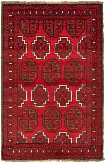 Bordered  Tribal Red Area rug 3x5 Afghan Hand-knotted 321648