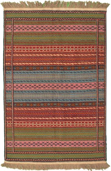 Bordered  Stripes Red Area rug 3x5 Turkish Flat-weave 334901