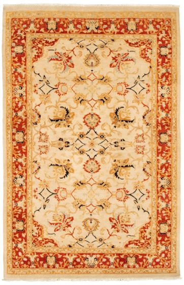 Bordered  Traditional Ivory Area rug 4x6 Pakistani Hand-knotted 341340