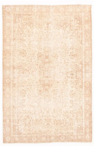 Bordered  Vintage Yellow Area rug 6x9 Turkish Hand-knotted 347768