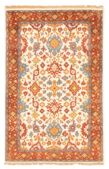 Bordered  Traditional Ivory Area rug 3x5 Indian Hand-knotted 370104