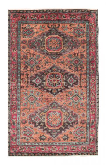 Bordered  Traditional Brown Area rug 5x8 Indian Hand-knotted 377342