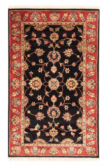 Bordered  Traditional Black Area rug 3x5 Indian Hand-knotted 379974