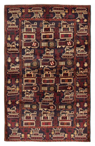 Novelty Tribal Blue Rectangle 5x8 Afghan Hand-knotted 416907