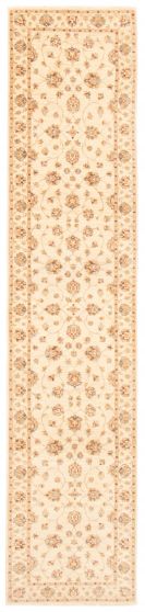 Bordered  Traditional Ivory Runner rug 12-ft-runner Pakistani Hand-knotted 362269