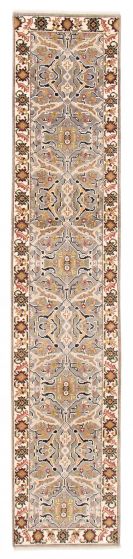 Bordered  Traditional Grey Runner rug 12-ft-runner Indian Hand-knotted 386961
