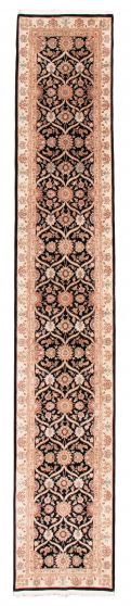 Bordered  Traditional Black Runner rug 14-ft-runner Chinese Hand-knotted 379596