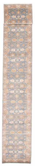 Bordered  Transitional Grey Runner rug 24-ft-runner Indian Hand-knotted 387615