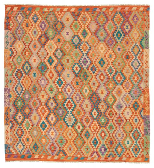 Bordered  Geometric Brown Area rug Square Turkish Flat-weave 316360