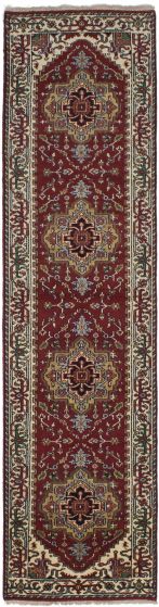 Floral  Traditional Red Runner rug 12-ft-runner Indian Hand-knotted 241242