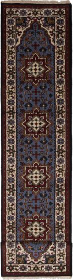 Geometric  Traditional Blue Runner rug 12-ft-runner Indian Hand-knotted 243441
