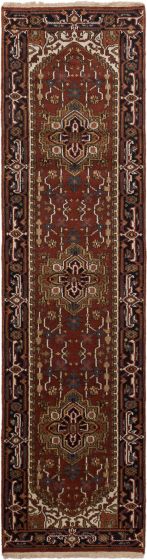 Geometric  Traditional Red Runner rug 10-ft-runner Indian Hand-knotted 243791