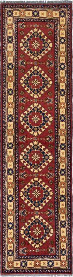 Bordered  Geometric Red Runner rug 11-ft-runner Afghan Hand-knotted 282657