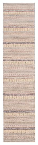 Bordered  Transitional Grey Runner rug 12-ft-runner Pakistani Hand-knotted 374899