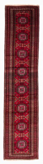 Bordered  Tribal Red Runner rug 13-ft-runner Afghan Hand-knotted 381110