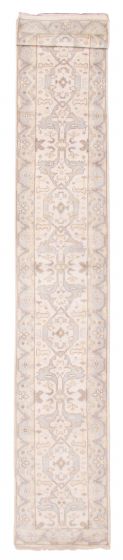 Bordered  Traditional Ivory Runner rug 20-ft-runner Indian Hand-knotted 377748