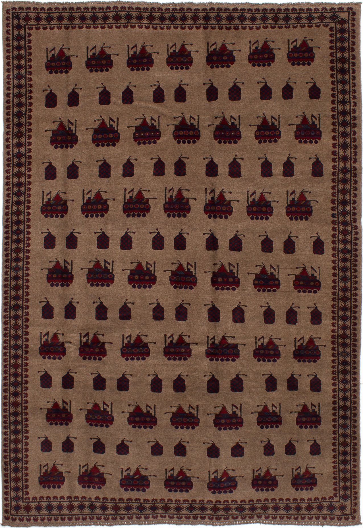 Hand-Knotted Wool Rug eCarpet Gallery Large Area Rug for Living Room Bedroom 360352 Finest Ghazni Bordered Red Rug 6'10 x 9'11 