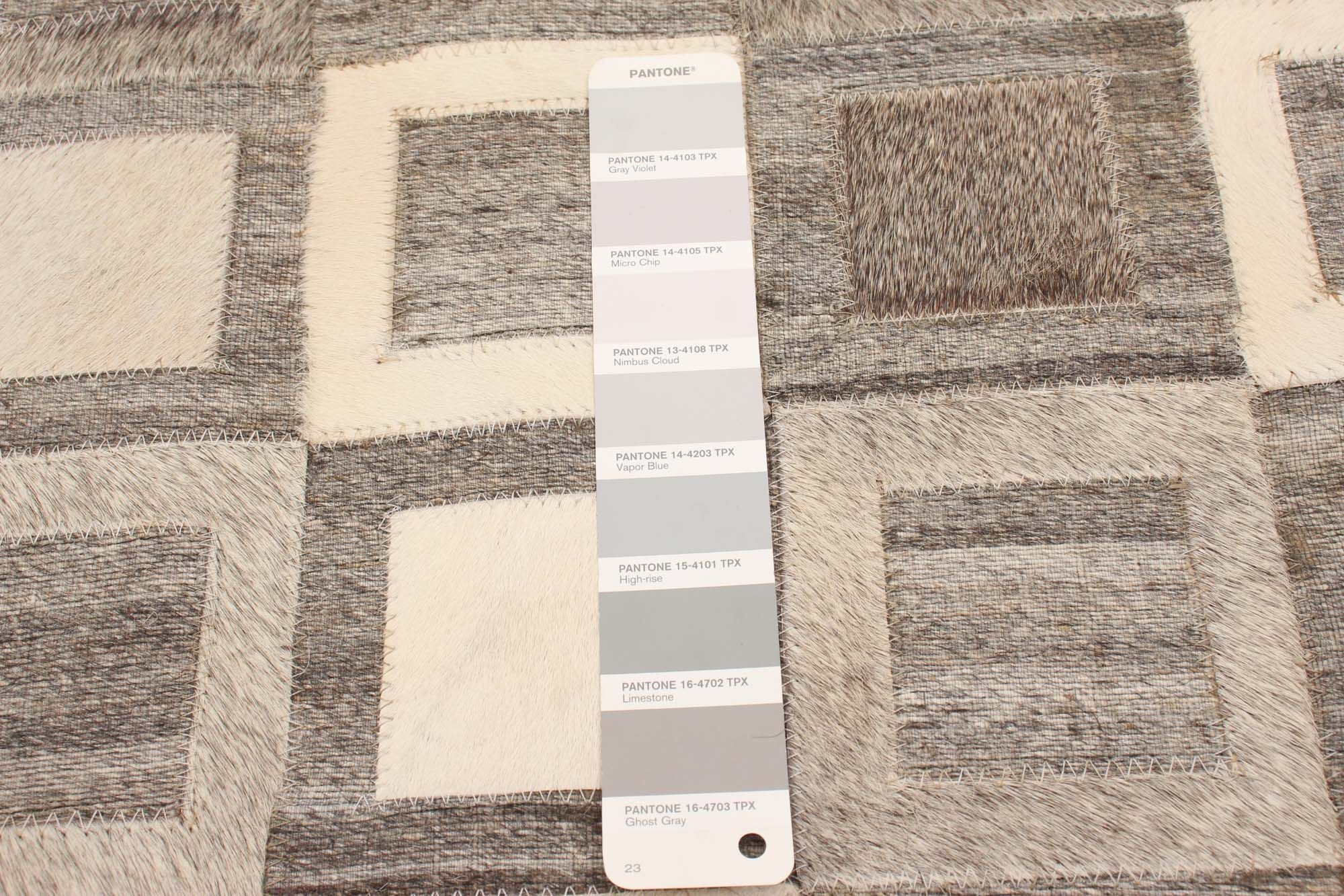 Cowhide Patchwork Accent Grey Rug 4'4 x 6'9 Area Rug for Living Room Bedroom eCarpet Gallery Hand-Knotted 340314 