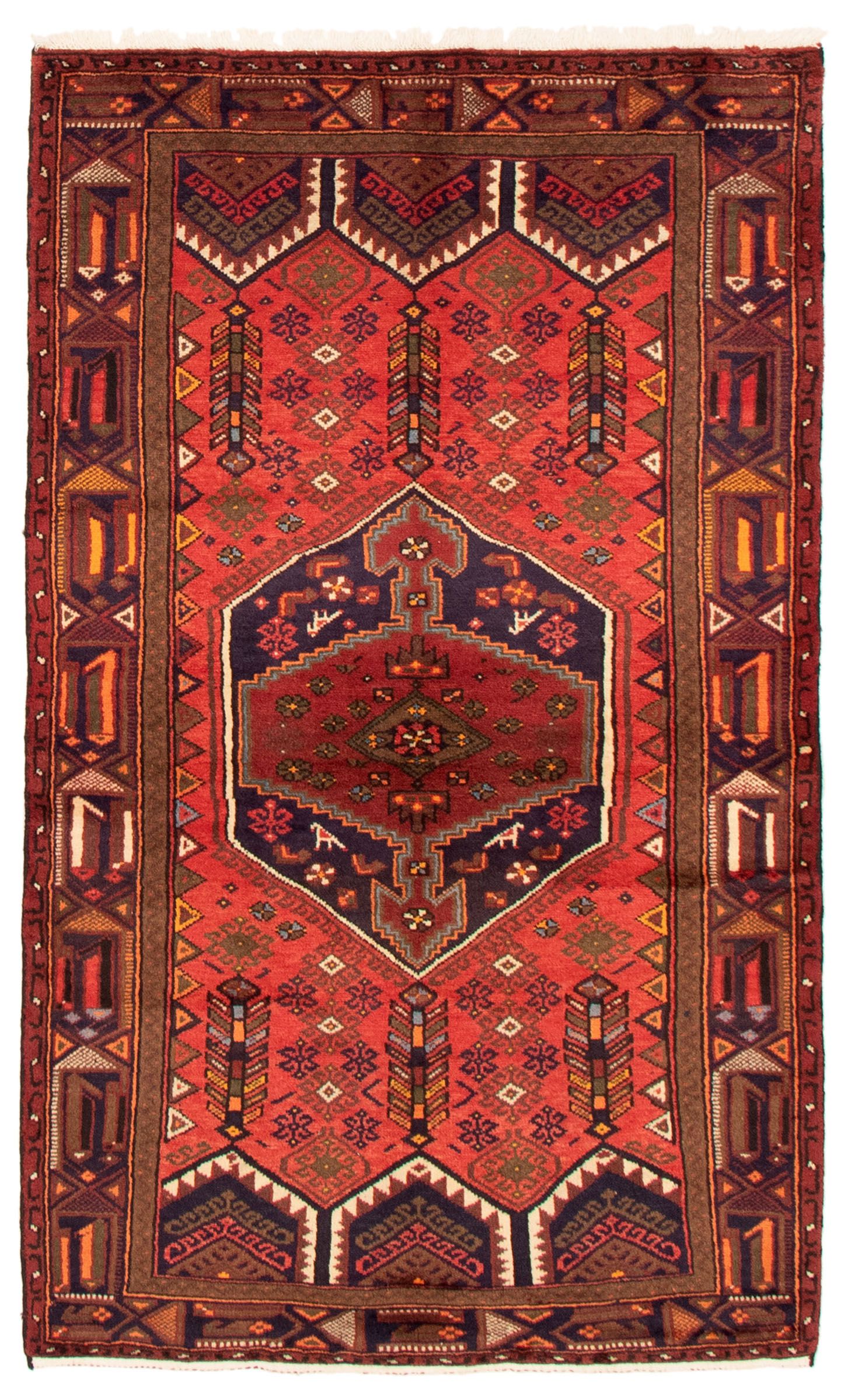 Bedroom Teimani Bordered Brown Rug 3'10 x 6'5 eCarpet Gallery Area Rug for Living Room Hand-Knotted Wool Rug 355730