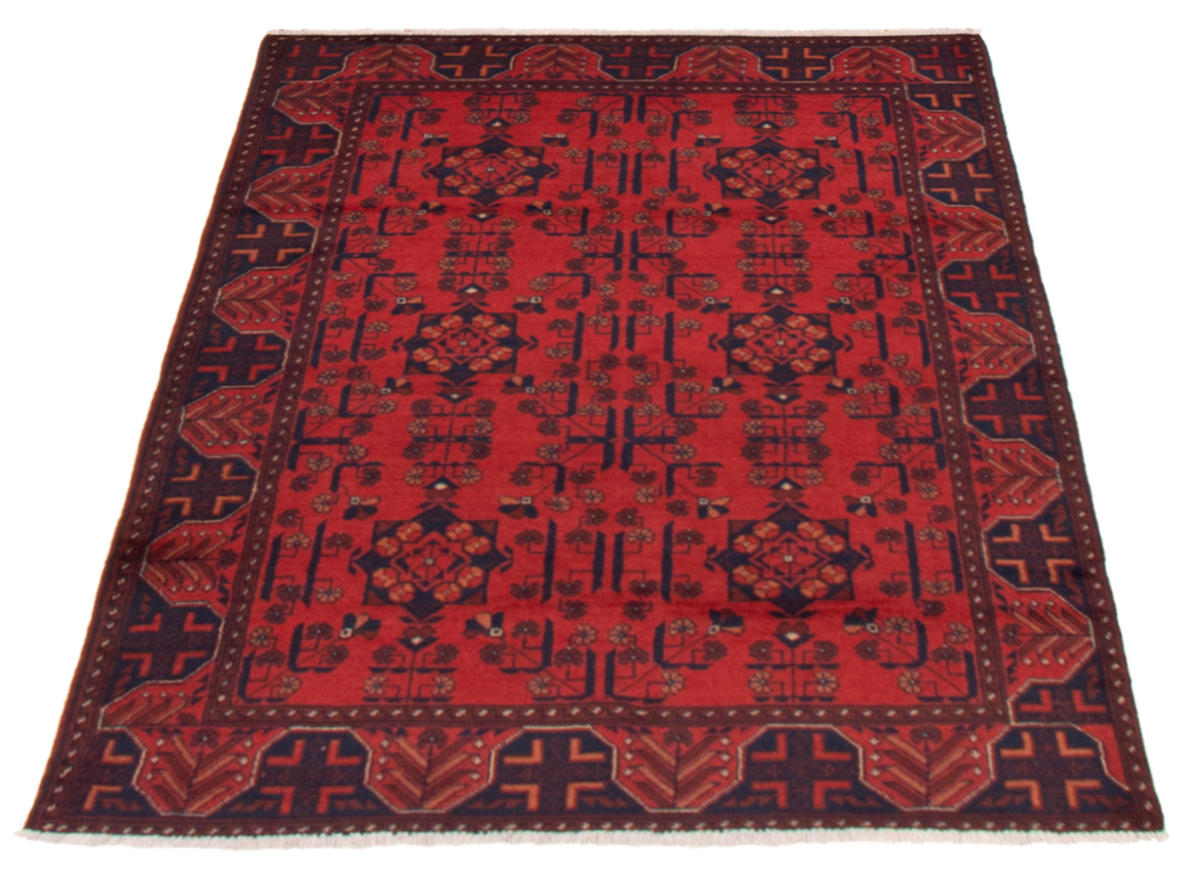 eCarpet Gallery Area Rug for Living Room Finest Khal Mohammadi Traditional Red Rug 4'1 x 6'4 Hand-Knotted Wool Rug 236286 Bedroom 